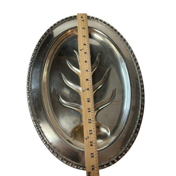 Vintage Large Footed Silver Meat Tray with Tree Well Has Some Wear - Picture 4 of 13